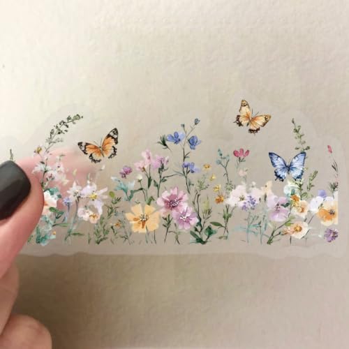 50PCS Transparent Natural Flower Scrapbook Stickers | Flower Aesthetic Scrapbook Supplies for Journaling, DIY Crafts, Planners, Water Bottle, Card Making,Junk