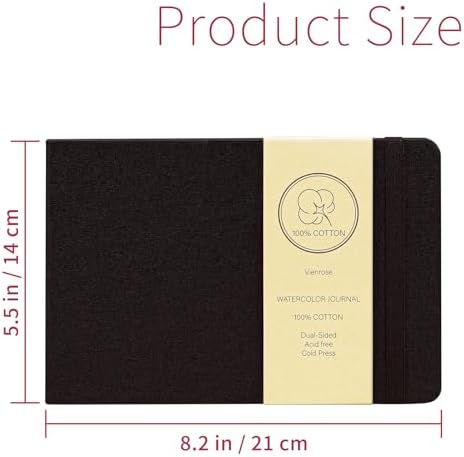 Vienrose Watercolor Sketchbook Journal 5.5x8.2 Inch 24 Sheets Black