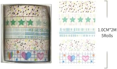 Cute Pattern Washi Tape Set 5 Rolls Glitter Cover Decorative Wide Kawaii Masking Tapes for Arts, DIY Crafts, Journals, Planners, Scrapbook, Wrapping (3 Heart Pop)