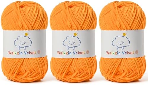 3 Pack Fluffy Chenille Yarn for Crocheting，Baby Yarn for Crocheting Soft，150g/5.28oz Velvet Amigurumi Yarn ，Fingering Weight Yarns for Crocheting Baby Blankets、DIY Craft.(3 Orange)