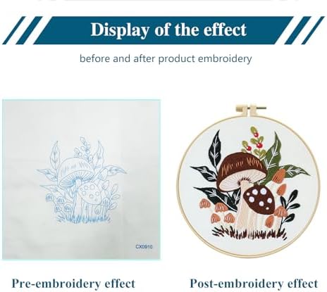 Zhenqing Mushroom Embroidery Kit for Beginners, Woodland Botanical Needlework Kit with Pre-Printed Fabric, Hoop, Threads & Tools, Cottagecore Wall Decor (S-CX0910)