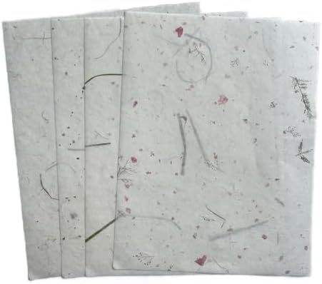 50 Sheets A4 Mulberry Paper, Natural Fiber Paper with Pressed Leaves,Flowers,Grass Thin Washi Craft for Card Making, Scrapbooking, Journaling, Origami & DIY Art(Natural leaves etc,, A4)