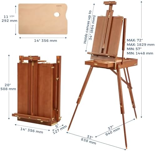 VISWIN French Easel for Painting with Palette, Shoulder Strap & Storage, Adjustable Beech Wood Travel Art Easel Stand, Portable Sketchebox Plein-Air Easel for Adults, Artists, Table Top & Floor Use