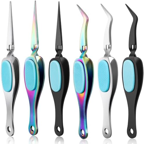 6PCS Crossing Locking Curved & Straight Craft Tweezers Pointed Tip Tweezers Stainless Steel Soft-Grip Tweezers Curved&Straight Fine Tip Tweezer for DIY Crafts Beads,Heat embossing,Small Embellishments