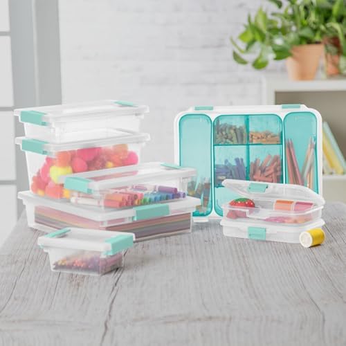 Sterilite Small Clip Box, Stackable Small Storage Bin with Latching Lid, Plastic Container to Organize Office, Crafts, Clear Base and Lid, (Pack of 6) | Storage Containers with Latching Lids for Writing, Arts or Crafts Supplies - Home, Office, Classroo...