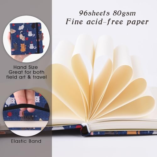 Handy Size 5 x 5 inches Sketch Book, 80GSM Acid Free Artistic Drawing Painting Writing Paper, Hardcover Cloth Cover Art Sketchbook,Journal Notebook.Cowboy Ball Cat