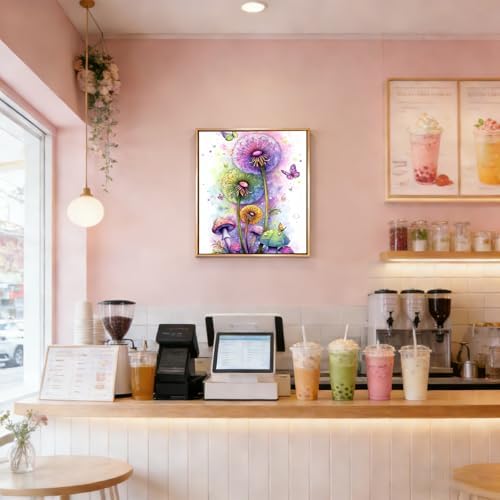 Dandelion Diamond Art Painting Kit: 5D Full Round Drill DIY with Flowing Seeds. A Relaxing Gem & Dot Art Craft for Adults, Beginners and Bedroom Home Wall Decor, 12x16 Inch Thoughtful Gift