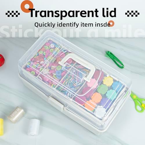 TERGOO 14in 3-Layer Multipurpose Craft Organizers and Storage with Adjustable Dividers, Portable Tackle Box, Folding Art & Craft Case for Medicine, Tool, Sewing Organizer (White, X-Large)