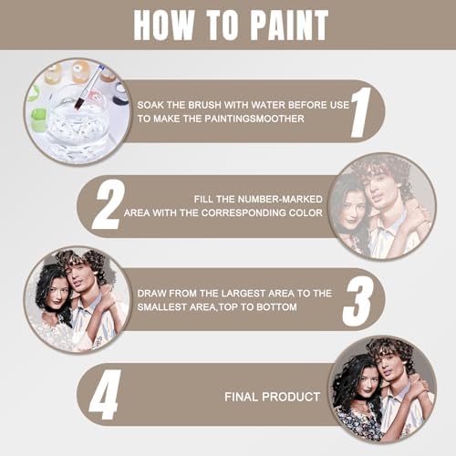 CUSTOM STEWARD Custom Paint by Numbers Kit, DIY Personalized Canvas Painting Set with Acrylic Paints, 3 Brushes, Numbered Canvas, Home Decor, Gifts for Girlfriend Boyfriend Couples Valentines