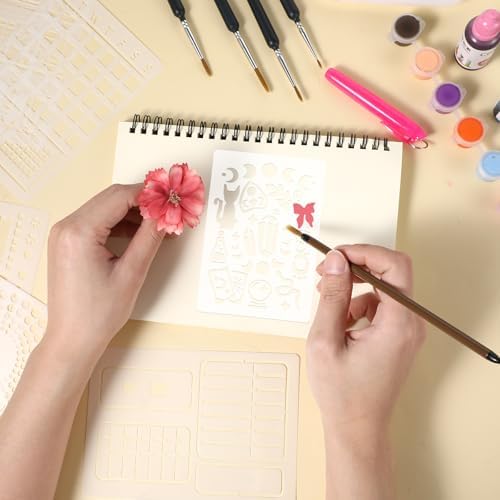 16 Pcs Journal Stencils Bullet Dotted Journals Supplies Planner Stencil Drawing Templates Accessories Kit for Create Calendars Schedule Journaling DIY Notebook Cards Scrapbook Decorations