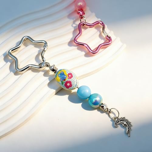 Beadable Keychain Colorful Heart/Triangle Shaped Blank Bar with Snap Hook for DIY Craft Making Kit