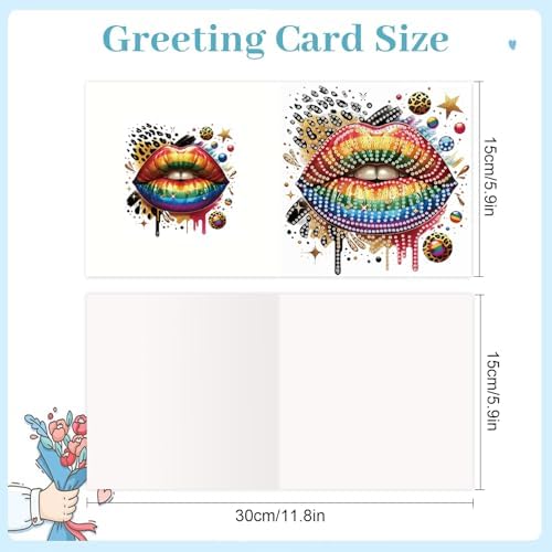 antor 6 Pack 5D Diamond Painting Greeting Cards, Fashionable Lip Design