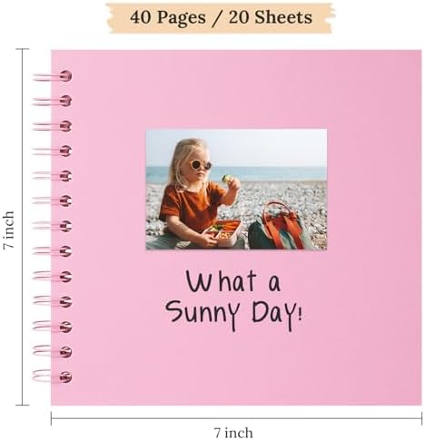Scrapbook Photo Album 7"x7" 20 Sheets 40 Pages Hardcover Kraft Paper Khaki