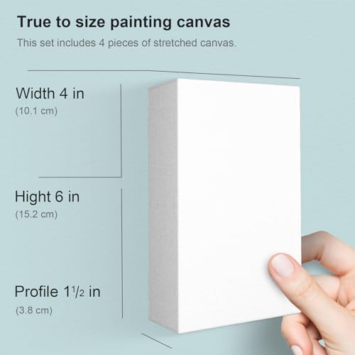 PHOENIX 4x6 Inch 4 Pack Gallery Canvas - Small 1.5 in Thick Canvases for Painting - Deep Edge 100% Cotton 11 Oz. Gesso Primed White Blank Professional Canvas Oil & Acrylic Paints