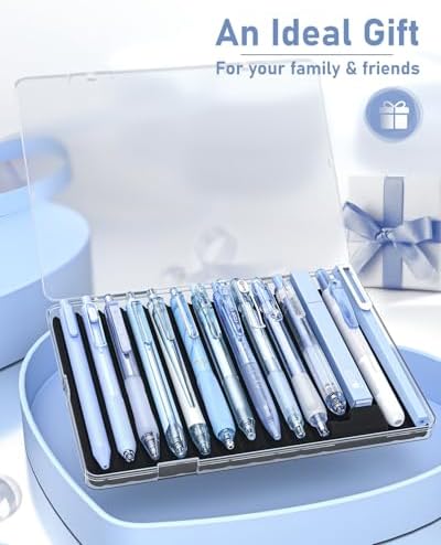 Four Candies Blue Pens, Black & Blue Ink, 0.5mm Fine Point, 2 Highlighters