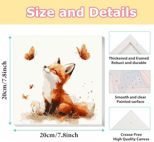 hkejoi Fox Paint by Numbers Kit for Kids, Kids Paint by Number Kits Age 8-12 Framed and Easel, Painting by Numbers, Easy DIY Crafts for Gift Home Wall Decor 8x8 in