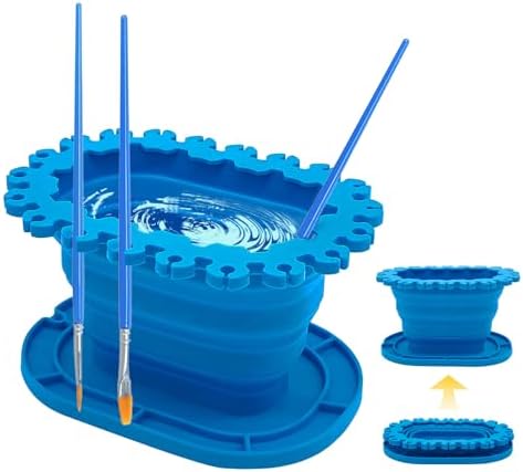 Foldable Silicone Paint Brush Cleaner Cup with Holder, Collapsible Rinse Basin for Acrylic, Watercolor and Water-Based Painting, Portable Brush Washing Cup for Artists and Hobby Painting ﻿ ﻿ ﻿