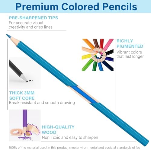V-Opitos 48 Pack Colored Pencils Set of 2, Pre-sharpened Coloring Pencils for Kids Beginners, Colored Pencils for Adult Coloring Books, Ideal Art Supplies for Sketching, Coloring & Painting