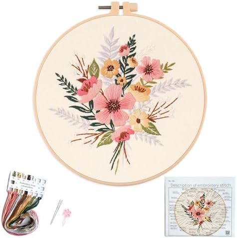 Silentsea Embroidery Kit, Floral and Nature Designs, with Hoops, Needlework Pattern Set (Flower)
