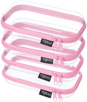 YQBRAO Clear Hard Shell Zipper Cases, 4 Small Cable Organizers, Pink