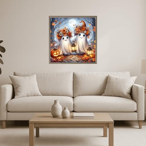 TYPUSOK Halloween Diamond Art Kits for Adults,Round Full Drill 5D Diamond Painting Kits for Beginners,Ghost DIY Diamond Dots Pictures Gem Art Kit,Home Wall Decor 13.78x13.78in
