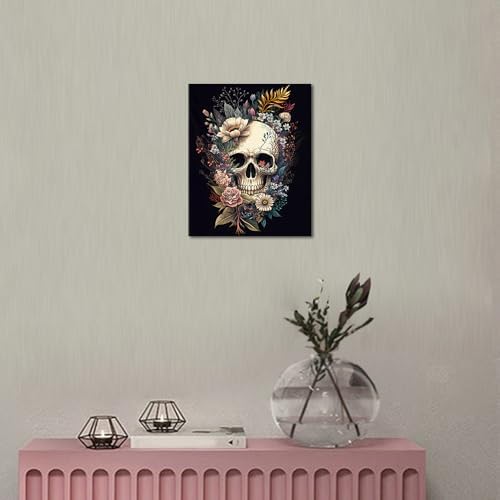 TUMOVO Paint by Numbers Skull with Flowers, Abstract Paint by Number for Adults, Adult Paint by Number Kits on Canvas Drawing Paintwork with Paintbrushes Art Crafts 16"x20"(with Frame)