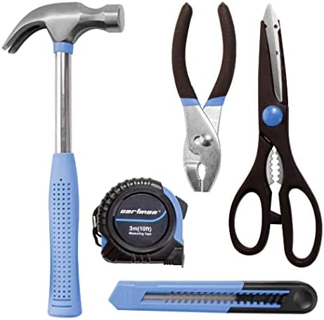 CARTMAN Complete Household Tool Set, Blue Hand Kit With Storage Case | Versatile tool assortment for home repairs, DIY projects, furniture setup, crafting, and daily household fixes in toolbox.