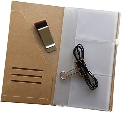 Travelers Notebook Accessories Kit - Kraft File Folder, Zipper Case, Pen Holder, Binder Clip and 2 Elastic Bands
