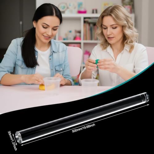 Clabby 1 Pieces Acrylic Clay Roller Plastic Polymer Pin, 19.7 x 1.38 Inch | Clear Plastic Tube Roller, Small Rolling Pins for Crafts, Bulk Pack Handmade Art Supplies, Smooth Surface DIY Projects
