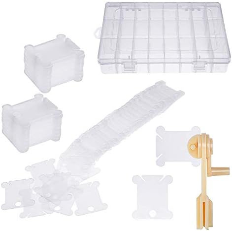 Embroidery Floss Organizer Box Tools with 100 Pcs Plastic Floss Bobbins 1 Bobbin Winder 1 Removable 24 Compartments Cross Stitch Embroidery Thread Storage Box for Craft DIY Sewing Storage Jewelry