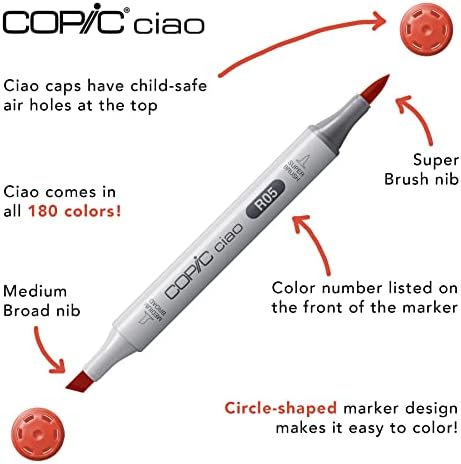 Copic Ciao, Alcohol Markers, 6 Colors Dual Brush Tip Art Marker for Adults/Teen Artists & Creators, Blendable Markers for Coloring Drawing & Illustration Art - Primary Color Set