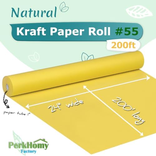 PerkHomy 24" x 2,400" (200') Lemon Yellow Kraft Paper Roll for Craft Bulletin Board Paper Art Table Covering Crafting Gift Wrapping Bouquet Packing Parcel 80GSM 55LB (Lemon Yellow, 24" x 200')