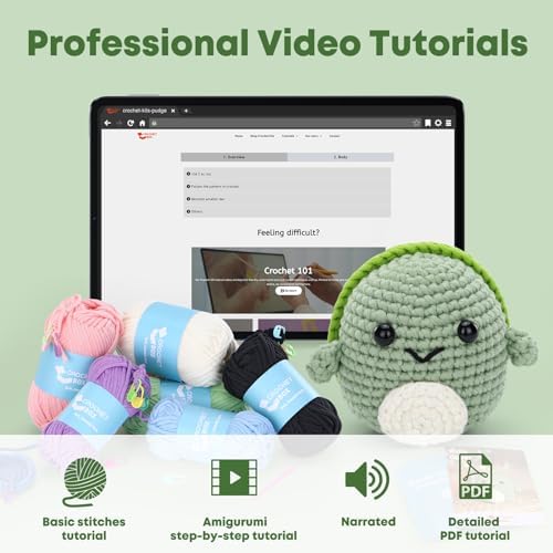 Complete Beginners Crochet Kit - Turtle Crochet Kit, All You Need in, Include Step-by-Step Video Tutorials, Easy Using Soft Yarn, Instruction, Birthday Gift for Adults, Teens