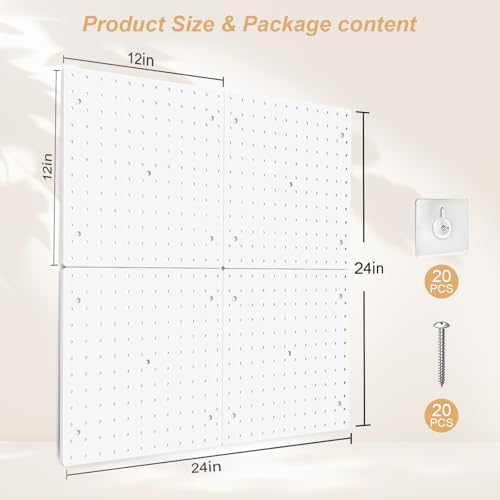 FZK Plastic Pegboard Wall Organizer Kit, 12x12, 4 Pack, White