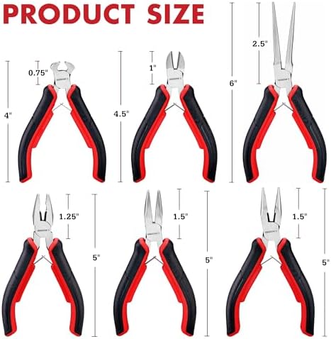 ARROW Mini Pliers Set, 6PC Precision Jewelry Craft Pliers Kit