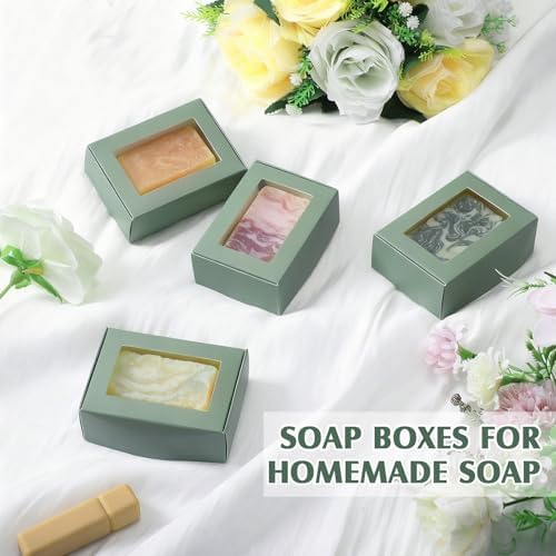 Zonon 30 Pcs Mini Kraft Soap Boxes with Window Homemade,Sage Green