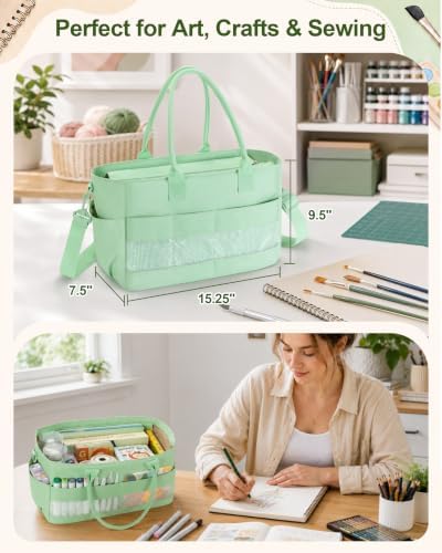 Marscamd Craft Organizer Tote Bag, Art Supply Caddy, Green