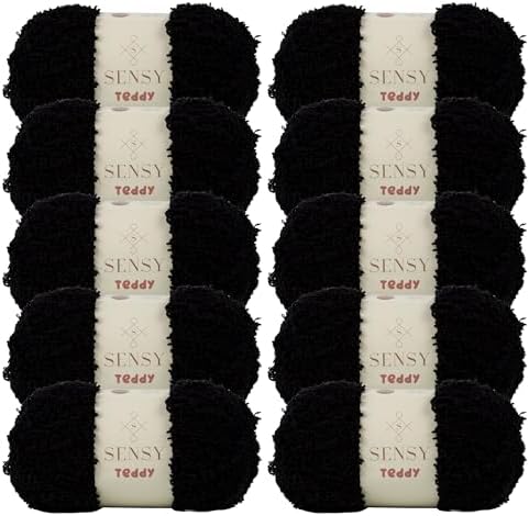 S Sensy Teddy - Micro Polyester Amigurumi Yarn, 10 Skein Black, 109 Yards