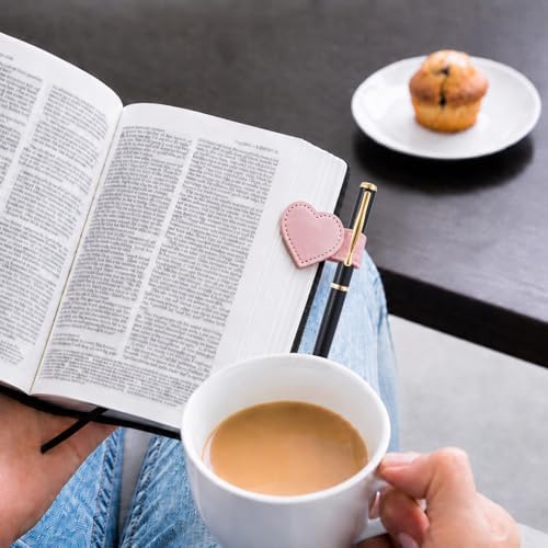3 PCS Magnetic Pen Holder for Notebook, Journal, Planner, Cute Heart-Shaped Magnetic Pen Loop Holders Gift for Readers, Book Lovers, PU Leather Book Mark Pencil Holder Clip for Women Men