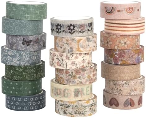 Aesthetics Washi Tape, 20 Rolls Aesthetic Decorative Foil Masking Tape Set with Gift Box, Decorative Tape for Bullet Journal, DIY Craft, Scrapbook Supplies