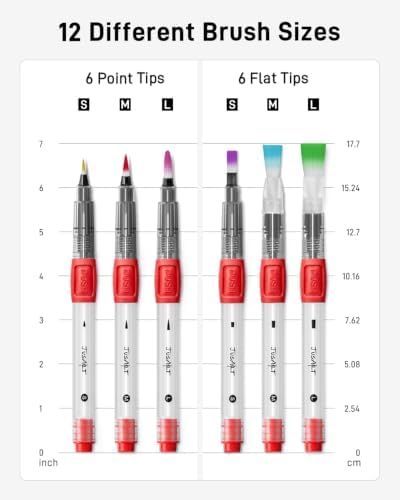 JusArt Water Brush Pens 12-Pack Leak-Proof Refillable Watercolor Pens