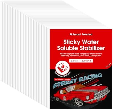 Poolin Printable Water Soluble Stabilizer for Embroidery, 8.5 x 11 Inch