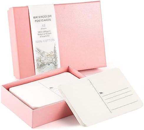 Prudiut Watercolor Postcards 4x6, 48 Sheets, 140Lb/300Gsm Cotton
