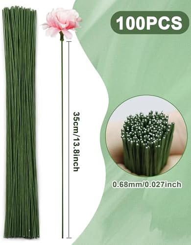 100 PCS 26 Gauge Green Floral Wire Stems for Artificial Flower Making,Flexible Paddle Wires for Crafts Festival Flowers,Garland and Floral Arrangements,Florist Wire,Flower Wires for Crafts