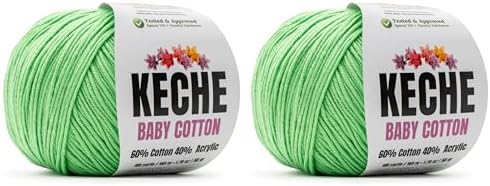 Keche Baby Cotton, 60% Cotton 40% Acrylic Yarn, Soft Cotton Yarn for Crochet and Knitting, Amigurumi Yarn 4 Skeins/Balls [1.76 Oz (50g) / 180 Yrds (165m)] x 2 Green