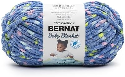 Bernat Baby Blanket Yarn for Crocheting Soft, Blue Jean Dot