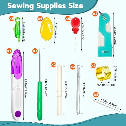 Lechchy 33 Pcs Sewing Tool Kit - with Automatic Needle Threader/Fish Mouth Easy Threader/Gourd and Thumb Shaped Simple Threader/Seam Rippers/Thread Snips/Drawstring Threaders/Awl/Thimbles/Needles