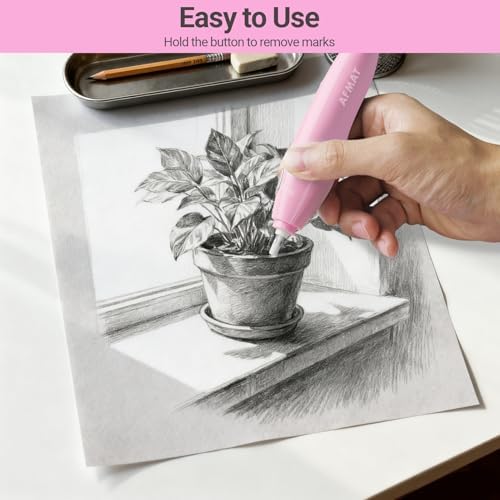 AFMAT Electric Eraser, with 140 Eraser Refills, Rechargeable Pencil Erasers for Artists, Electric Erasers for Drafting, Drawing, Painting, Sketching, Architectural Plans, Detailer Tool EE04(Pink)