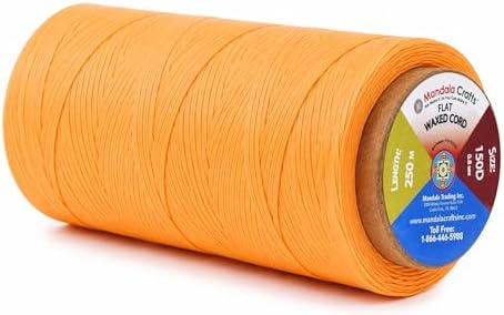 Mandala Crafts 150D 0.8mm Tangerine Flat Waxed Thread for Leather Sewing
