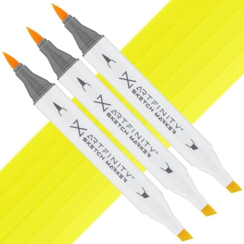 Artfinity Sketch Markers - Set of 3 - Mixing Yellow Y1-2, Vibrant, Professional, Dye-Based Alcohol Markers for Artists, Drawing, Travel, & More
